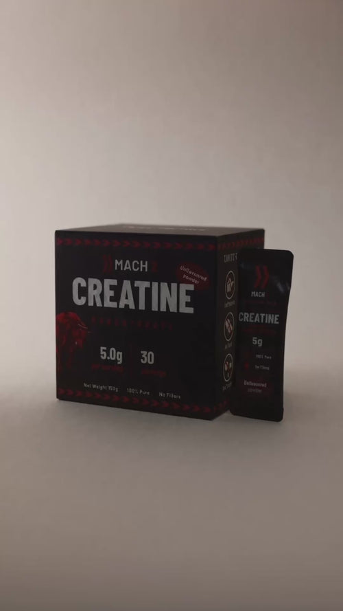 creatine monohydrate box and sachet video, premium commercial featuring box and sachet with light from various angles. Sachet is featured on a kitchen table top with a coffee mug and laptop in the background